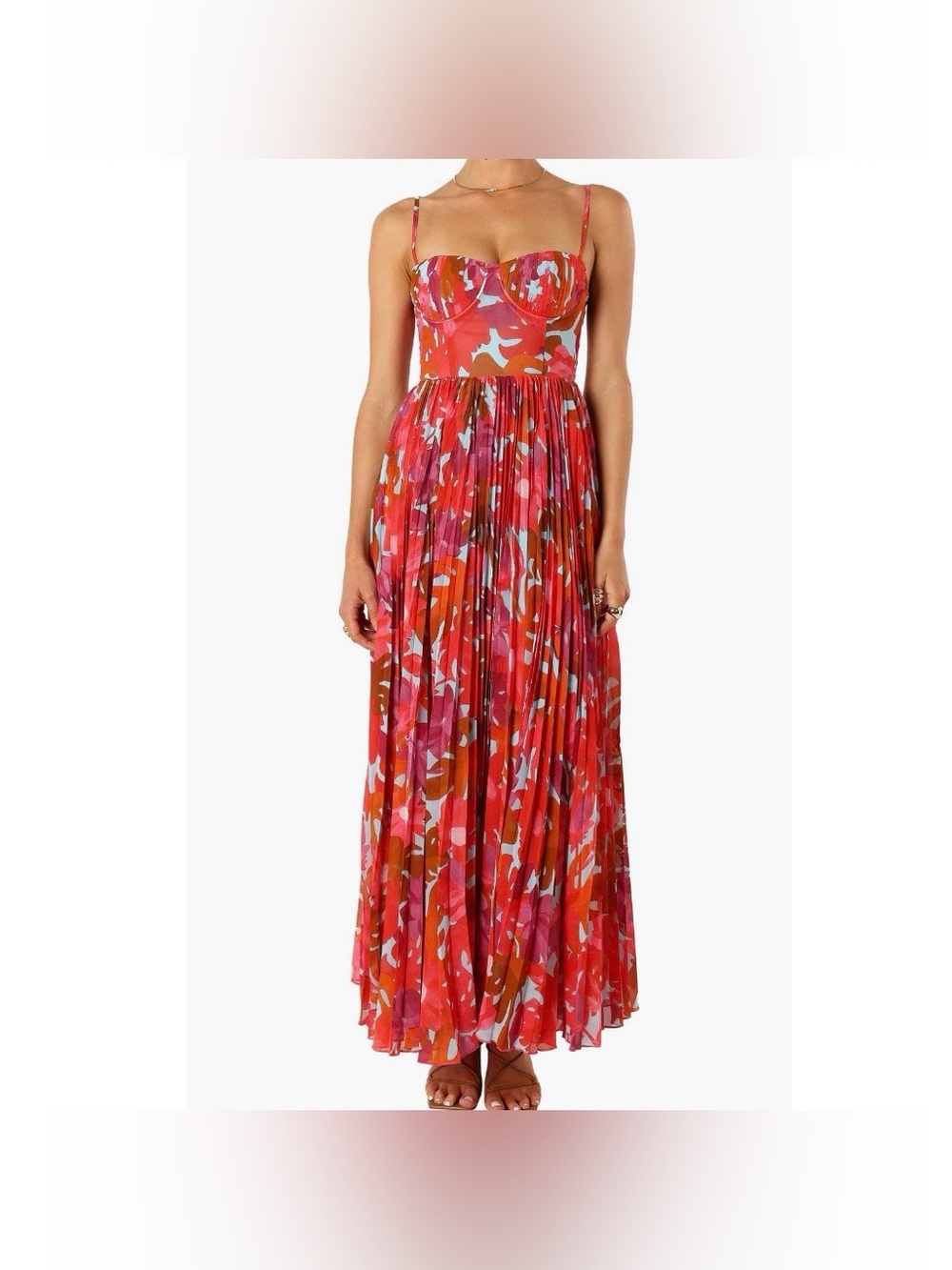 Petal and Pup Achanti Pleated Smocked Maxi Dress Floral Pink Azalea Size L